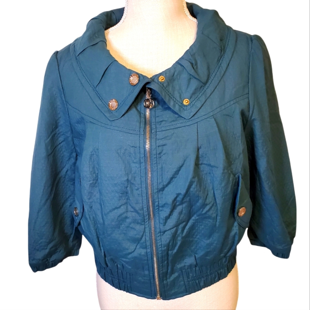 JINGPIN FUSHI | Women's teal argyle quilted texture fashion jacket. Size XS.